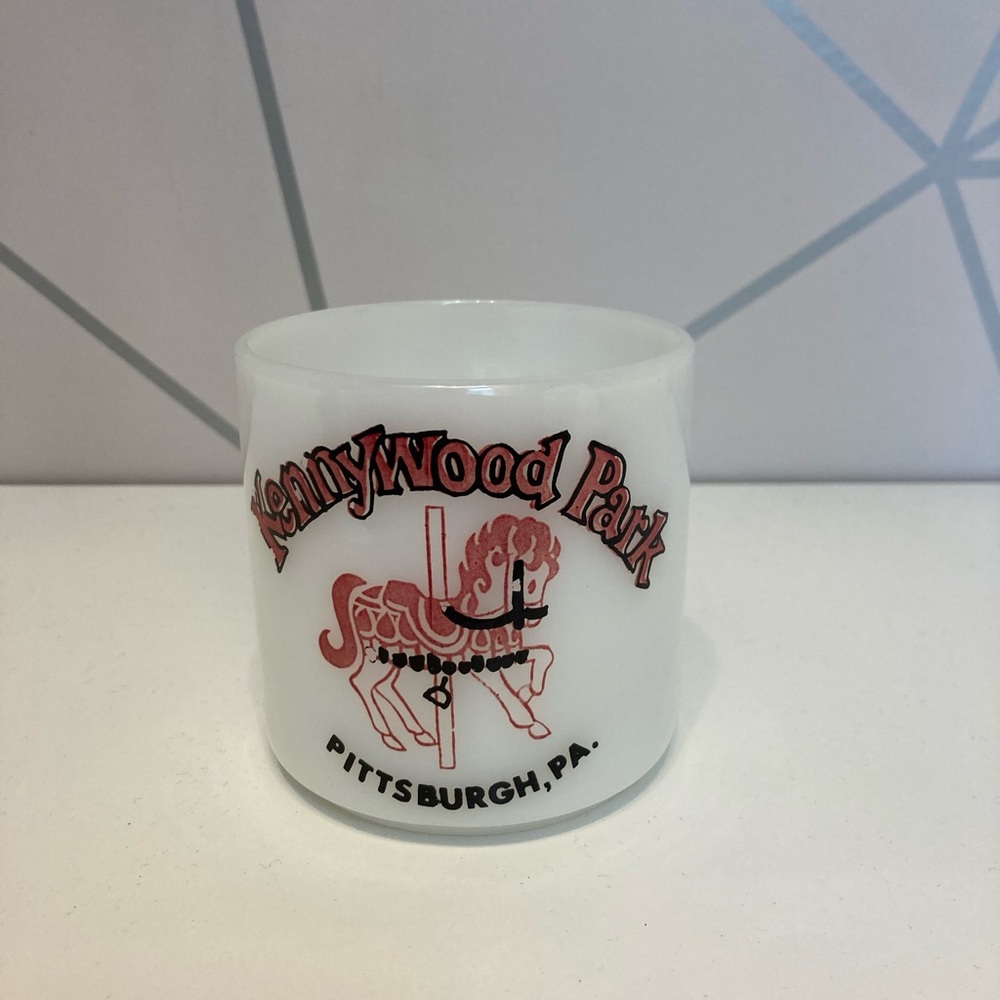 Vintage Milk Glass Kennywood Park, Pittsburgh Pa Carousel Mug by Federal Glass